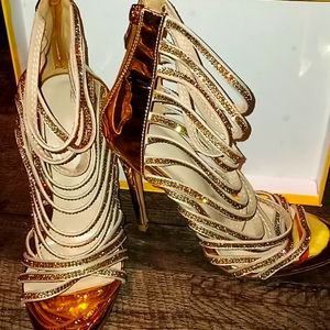 Gold rhinestone heels
